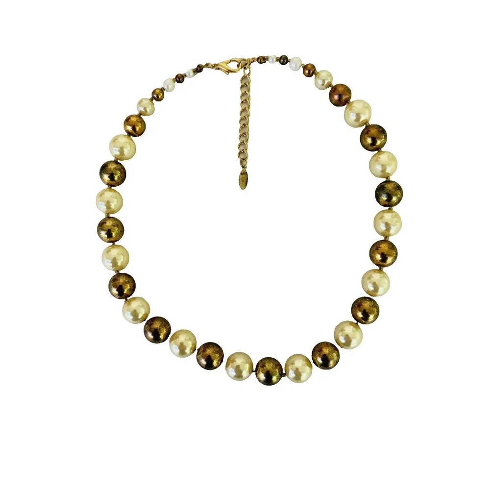 Vintage Esmor Faux Pearl Necklace Gold Tone Beaded Old Money Quiet Luxury 18-20